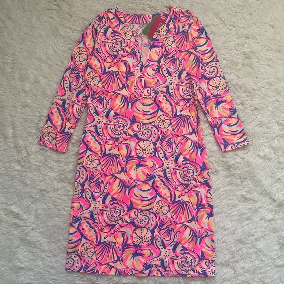 Lilly Pulitzer Riva Dress Mini 3/4 Sleeves Shell Of A Time Multi XS NWT New - Picture 2 of 11